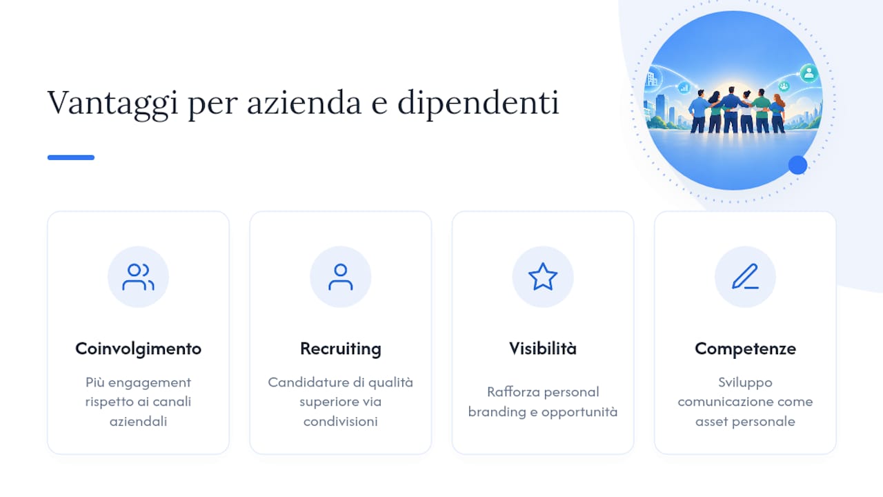 Vantaggi pratici per azienda e dipendenti, con benchmark utili — overview diagram