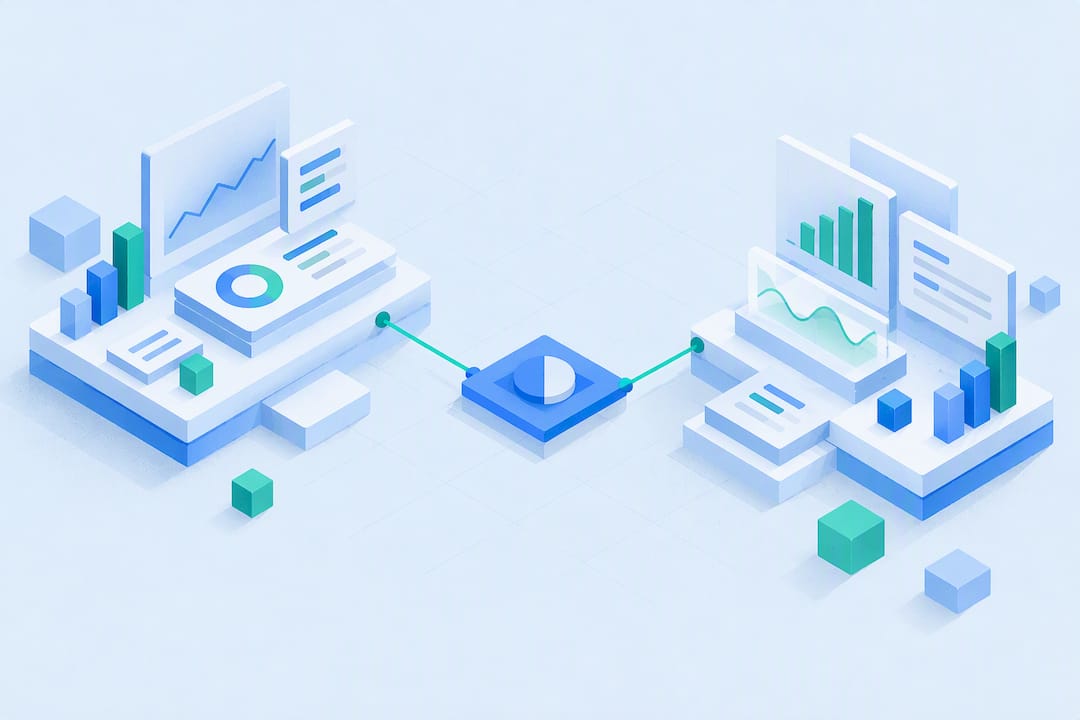 Illustrazione geometrica che confronta le piattaforme di analisi SEO