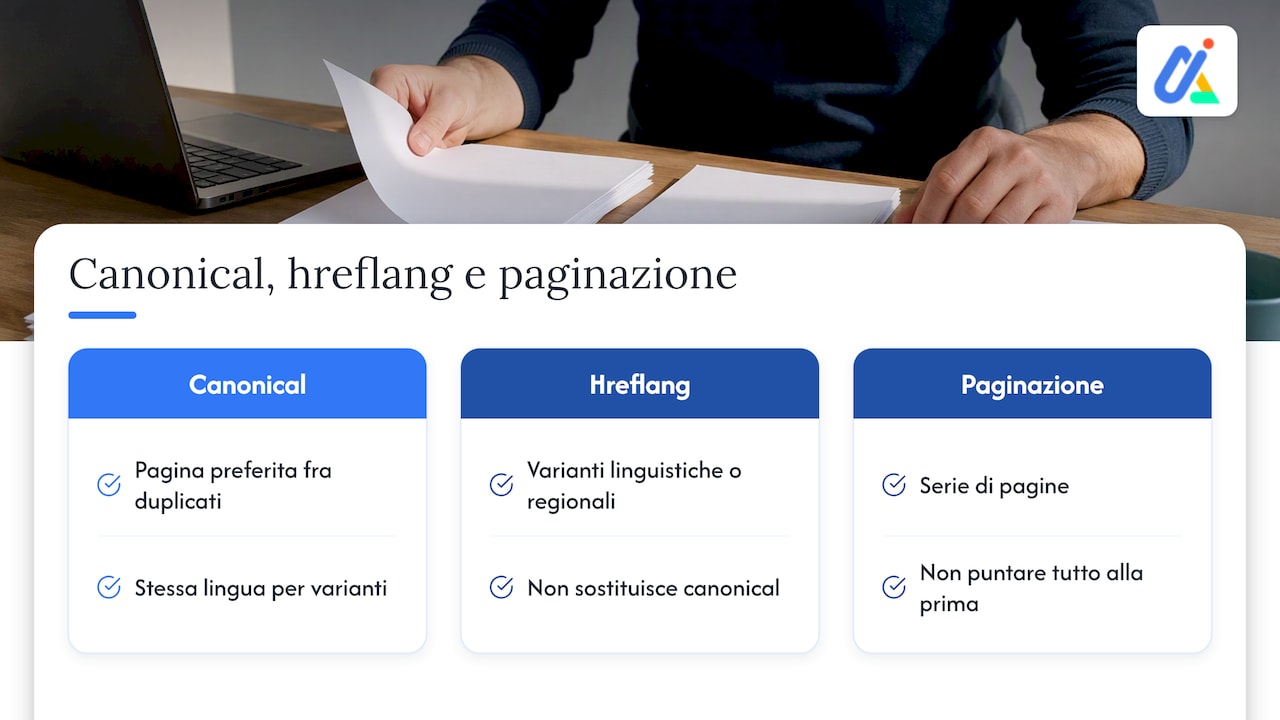 Canonical, hreflang e paginazione: non sono la stessa cosa — overview diagram